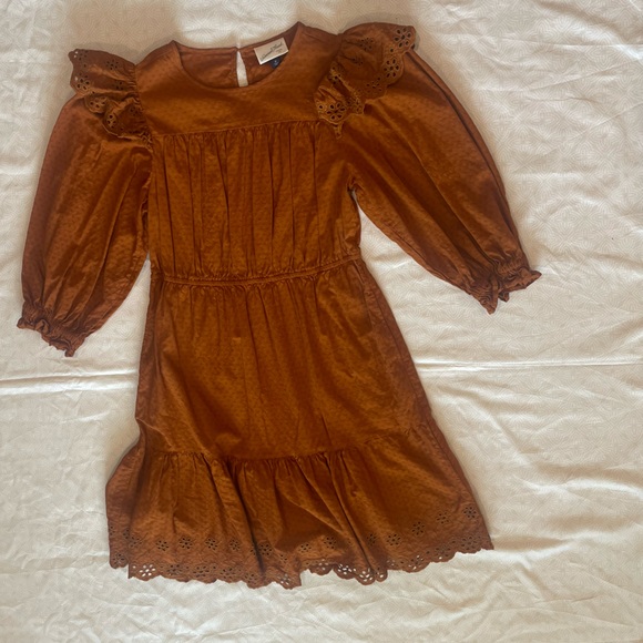 Universal Thread Ruffle Eyelet Long Sleeve Dress VGUC Size M - Picture 6 of 8